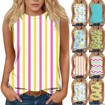 Женская мода повседневная пасхальная футболка с круглым вырезом без рукавов S красный