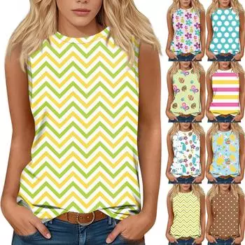 Женская мода повседневная пасхальная футболка с круглым вырезом без рукавов M розовый