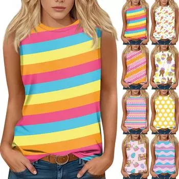 Женская мода повседневная пасхальная футболка с круглым вырезом без рукавов L