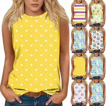 Женская мода повседневная пасхальная футболка с круглым вырезом без рукавов L