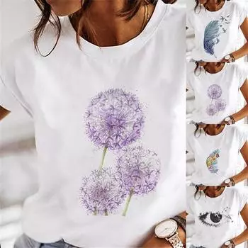 Женская мода, повседневная печать, свободные удобные топы, футболка, блузка L синий