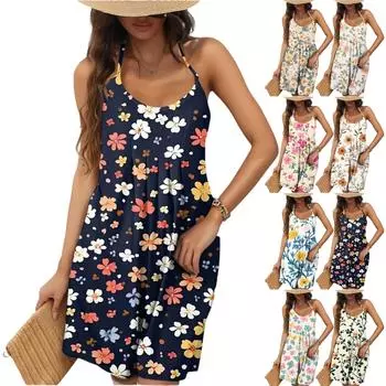 Женская мода повседневная пижама без рукавов с цветочным принтом и спиной-борцовкой L армия зеленый