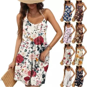 Женская мода повседневная пижама без рукавов с цветочным принтом и спиной-борцовкой L кофейный