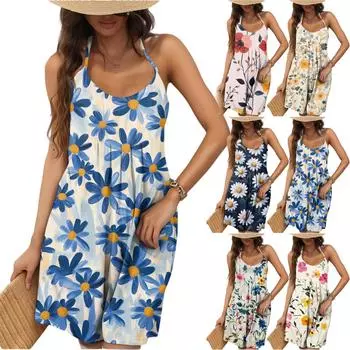 Женская мода повседневная пижама без рукавов с цветочным принтом и спиной-борцовкой M белый