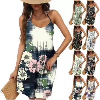 Женская мода повседневная пижама без рукавов с цветочным принтом и спиной-борцовкой L чёрный