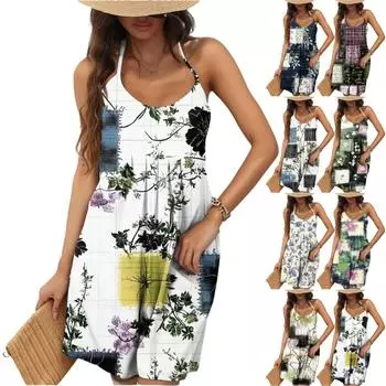 Женская мода повседневная пижама без рукавов с цветочным принтом и спиной-борцовкой L