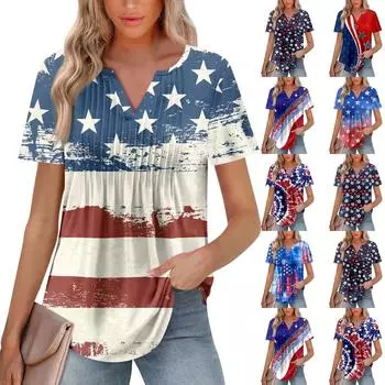 Женская мода повседневная плиссированная футболка с V-образным вырезом и коротким рукавом L