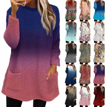 Женская мода повседневная плюшевая толстовка с длинным рукавом с принтом и карманами L армия зеленый