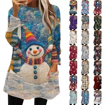 Женская мода повседневная плюшевая толстовка с длинным рукавом с принтом и карманами M синий