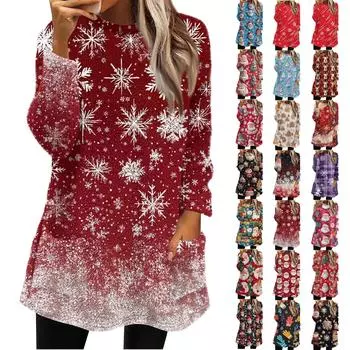 Женская мода повседневная плюшевая толстовка с длинным рукавом с принтом и карманами XXL