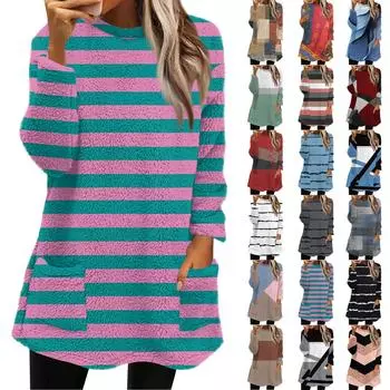 Женская мода повседневная плюшевая толстовка с длинным рукавом с принтом и карманами S