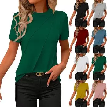 Женская мода повседневная повседневная универсальная с короткими рукавами и текстурированным воротником свободные летние топы L чёрный