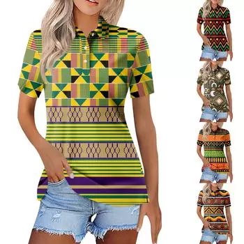 Женская мода повседневная пуговица с коротким рукавом и принтом на лацканах S коричневый