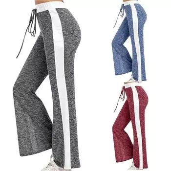 Женская мода повседневная расцветка Широкие брюки для отдыха на шнуровке XXL синий