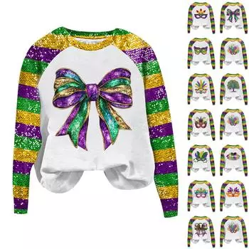 Женская мода повседневная реглан с длинным рукавом и принтом карнавала XXXL