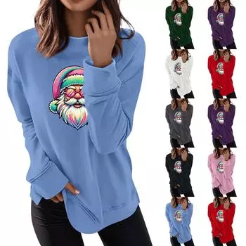 Женская мода повседневная рождественская мультяшная принтованная круглая горловина топ L армия зеленый