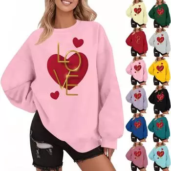 Женская мода повседневная рождественская принтованная осень и зима свободный круглый вырез пуловер свитшот топ M бежевый