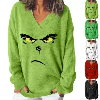 Женская мода повседневная рождественская принтованная трикотажная кофта с V-образным вырезом и длинными рукавами, модный милый свитшот L армия зеленый