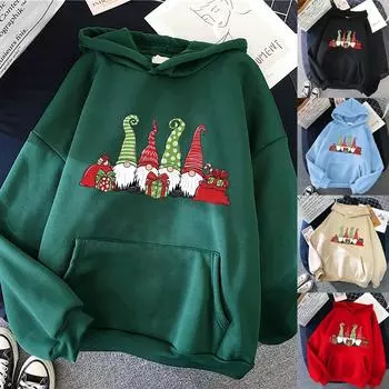 Женская мода повседневная рождественская принтовая толстовка с капюшоном свободные спортивные топы пуловер XL бежевый