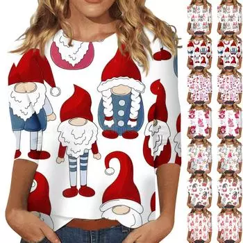 Женская мода повседневная рубашка с длинными рукавами и круглым вырезом с принтом ко Дню святого Валентина S