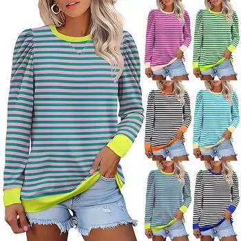 Женская мода повседневная рубашка с круглым вырезом и рукавом-семью точками с принтом ко Дню святого Валентина L чёрный