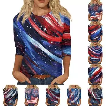 Женская мода повседневная рубашка с круглым вырезом и принтом в виде семиточечного рукава XL