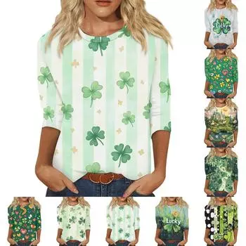 Женская мода повседневная рубашка с круглым вырезом и принтом в виде семиточечного рукава XXL