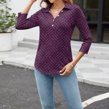 Женская мода повседневная рубашка с лацканами и рукавом 3/4 в полоску с принтом на пуговицах L