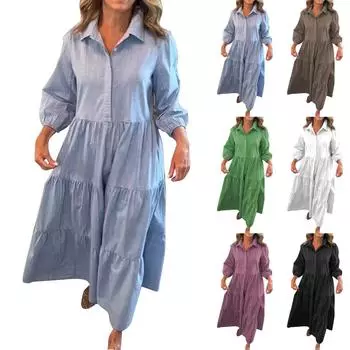 Женская мода повседневная рубашка с лацканами юбка-помель L чёрный