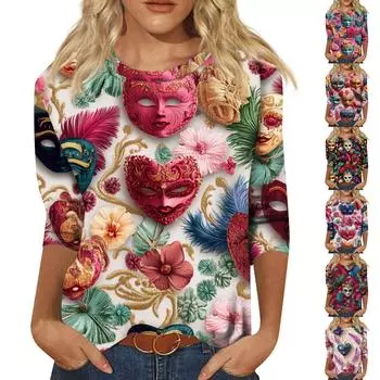 Женская мода повседневная рубашка с разрезом на рукавах и круглым вырезом в винтажном стиле M красный