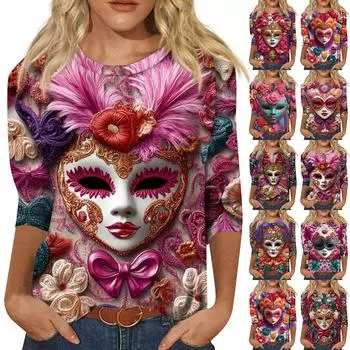 Женская мода повседневная рубашка с разрезом на рукавах и круглым вырезом в винтажном стиле XL