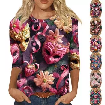 Женская мода повседневная рубашка с разрезом на рукавах и круглым вырезом в винтажном стиле S