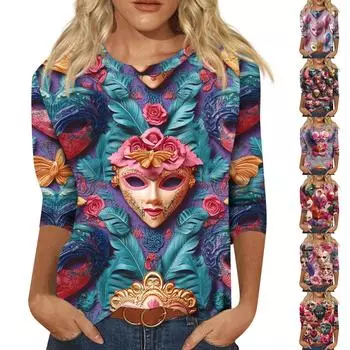 Женская мода повседневная рубашка с разрезом на рукавах и круглым вырезом в винтажном стиле XL розовый