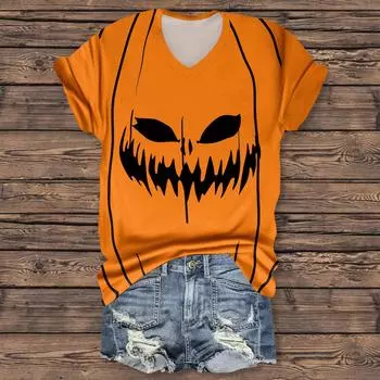 Женская мода повседневная рубашка с рукавом три четверти и принтом букв на Хэллоуин XXL жёлтый