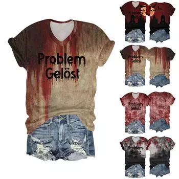 Женская мода повседневная рубашка с рукавом три четверти и принтом букв на Хэллоуин M хаки