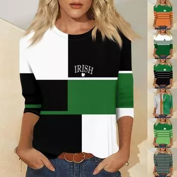 Женская мода повседневная рубашка с семью рукавами. Верхний пуловер с принтом Pa XXL коричневый