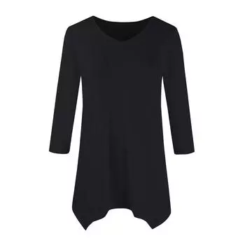 Женская мода повседневная рубашка с V-образным вырезом и рукавами-семью точками, свободный удобный топ с поясом L чёрный