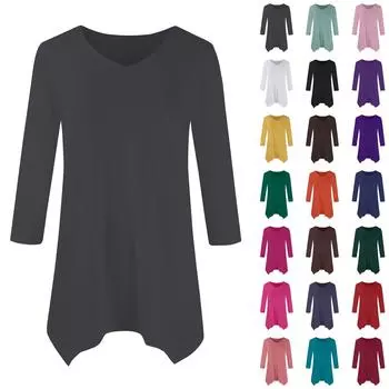 Женская мода повседневная рубашка с V-образным вырезом и рукавами-семью точками, свободный удобный топ с поясом L чёрный