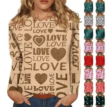 Женская мода повседневная с длинным рукавом ко Дню святого Валентина с принтом в виде круглого выреза и длинными рукавами XXXL