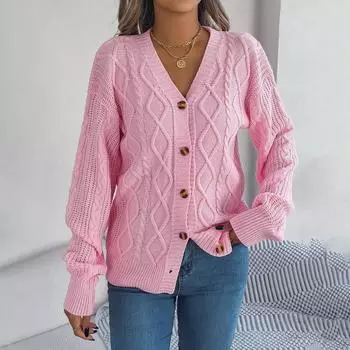 Женская мода повседневная с длинным рукавом на пуговицах вязаный кардиган свитер куртка однотонный кардиган пальто L