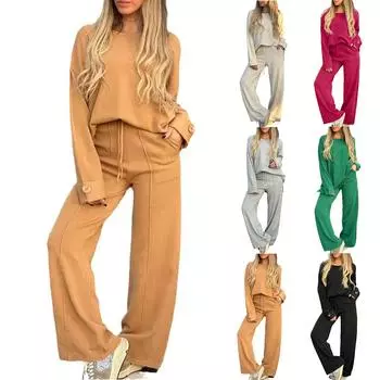 Женская мода повседневная с длинным рукавом широкие длинные брюки комплект из двух частей свитшот с длинным рукавом XXXXL