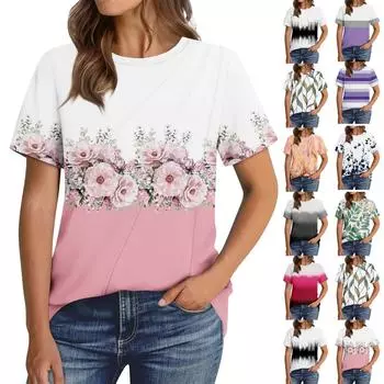 Женская мода повседневная с коротким рукавом однотонные топы плиссированная модная одежда футболка L чёрный