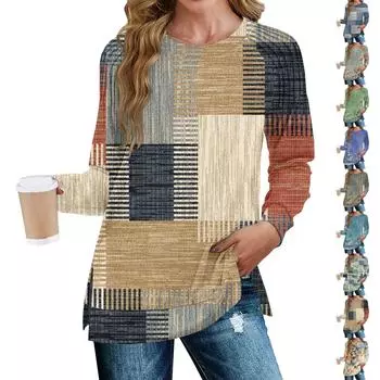 Женская мода повседневная с разрезом и принтом, плиссированный низ, разрез, свободный крой, осенняя толстовка с длинным рукавом L синий