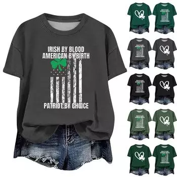 Женская мода повседневная с заниженной линией плеча короткая St. Футболка с круглым вырезом и принтом ко Дню Святого Патрика XXXL
