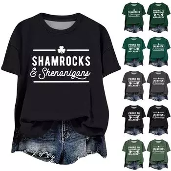 Женская мода повседневная с заниженной линией плеча короткая St. Футболка с круглым вырезом и принтом ко Дню Святого Патрика S