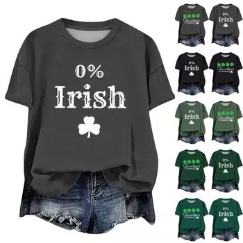 Женская мода повседневная с заниженной линией плеча короткая St. Футболка с круглым вырезом и принтом ко Дню Святого Патрика XXXL
