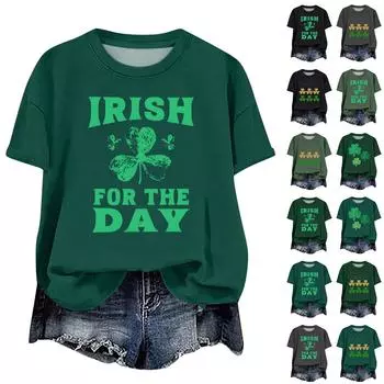 Женская мода повседневная с заниженной линией плеча короткая St. Футболка с круглым вырезом и принтом ко Дню Святого Патрика XL