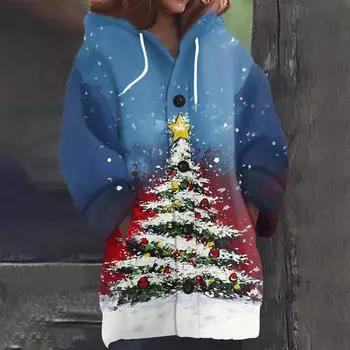 Женская мода повседневная шерстяная вязка с капюшоном и пуговицами с длинным рукавом L синий