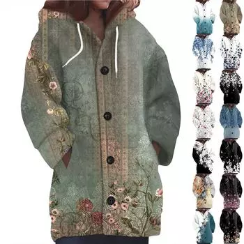 Женская мода повседневная шерстяная вязка с капюшоном и пуговицами с длинным рукавом L армия зеленый