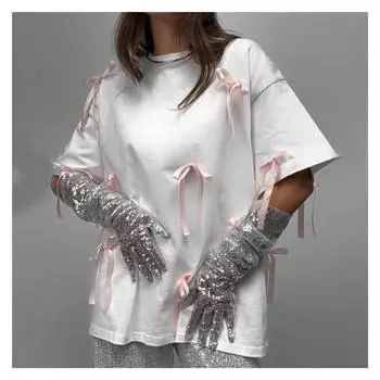 Женская мода, повседневная свободная футболка с короткими рукавами и бантом, топ